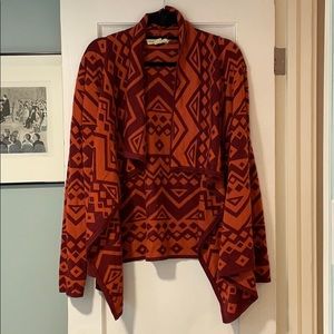 Red geometric cardigan
